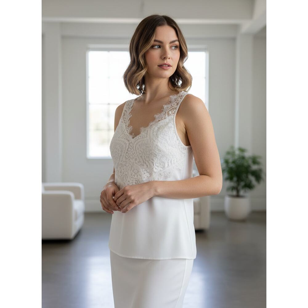 French Connection Crepe Puff Sleeve Top Summer White On Sale 70% off $68